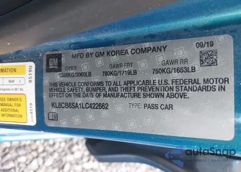 2020 Chevrolet Spark Fwd Ls Automatic из США, поврежденный, VIN KL8CB6SA1LC422662